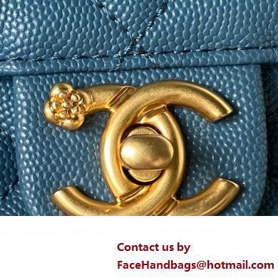 Chanel Grained Calfskin  &  Gold-Tone Metal Chain Flap Bag AS4431 Blue 2023